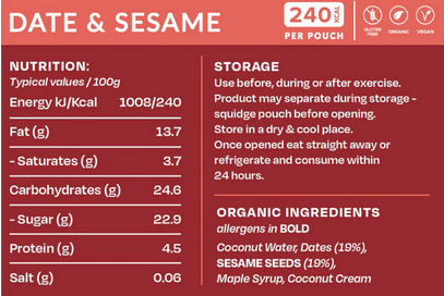supernatural fuel date and sesame energy pouch nutritional label